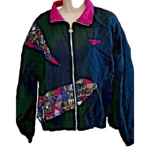 Vintage Reebok Womens Full Zip Windbreaker Jacket Geometric Small